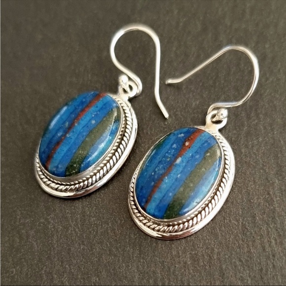 Boho Rainbow Calsilica Earrings, Large Oval Stone Earrings NWT - Picture 8 of 9